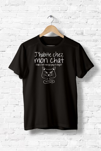 Tee Shirt Femme J Habite Chez Mon Chat Animaux Humour Chat Enfants